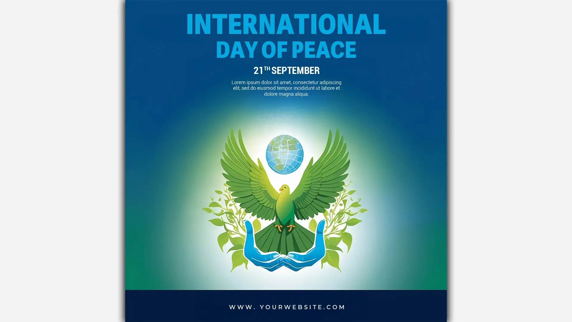 Vibrant Peace Day Instagram Post with Green Dove and Earth Icon image